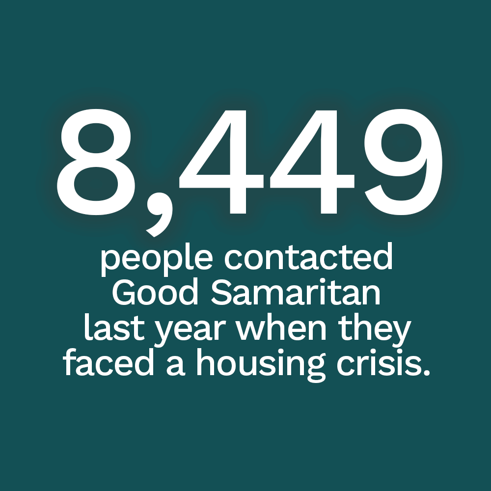8.449 personas se pusieron en contacto con El Buen Samaritano el año pasado cuando se enfrentaron a una crisis de vivienda.